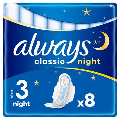 Obrázek Always Classic Night Hygienické Vložky (Velikost 3) S Křidélky 8ks