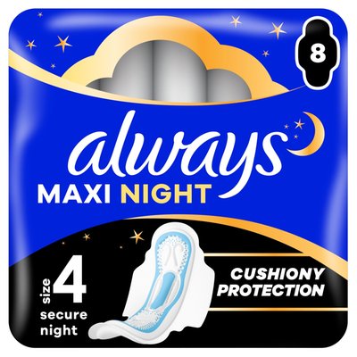 Obrázek Always Maxi Secure Night Hygienické Vložky (Velikost 4) S Křidélky 8 Vložky