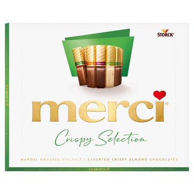 Obrázek merci Crispy Selection výběr čokoládových pralinek s kousky mandlí a lískových ořechů 250g