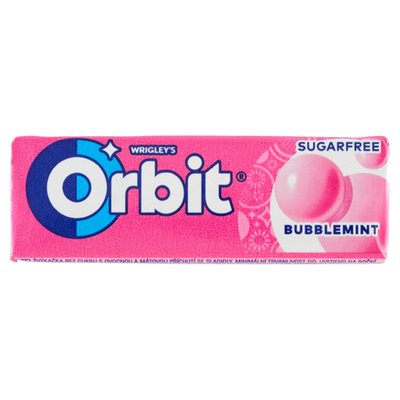 Obrázek Wrigley's Orbit Bubblemint žvýkačka bez cukru s ovocnou a mátovou příchutí se sladidly 10 ks 14g
