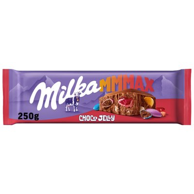 Obrázek Milka Choco Jelly mléčná čokoláda z alpského mléka s želé, dražé a praskajícími kuličkami 250 g