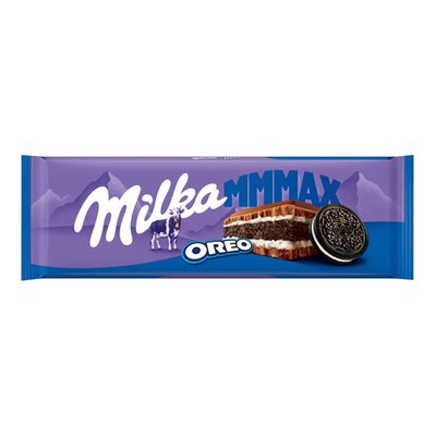 Obrázek Milka Oreo mléčná čokoláda z alpského mléka s kakaovou sušenkou a vanilkovou mléčnou náplní 300 g
