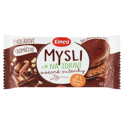 Obrázek Emco Mysli na Zdraví Ovesné sušenky čokoládové polomáčené 60g
