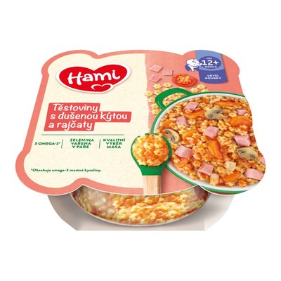 Obrázek HAMI masozeleninový talířek Těstoviny s dušenou kýtou a rajčaty 230g
