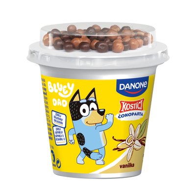 Obrázek KOSTÍCI Čokoparta (vanilkový jogurt a extrudované kuličky v čokoládě) 107g