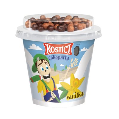 Obrázek KOSTÍCI Čokoparta (vanilkový jogurt a extrudované kuličky v čokoládě) 107g