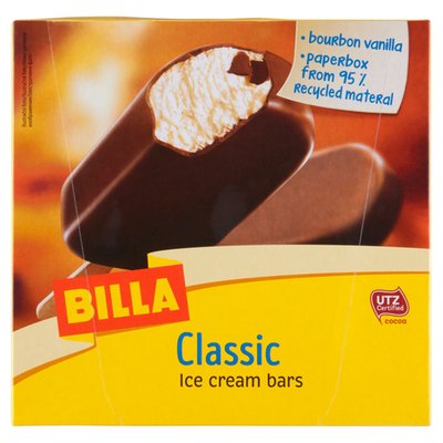 Obrázek BILLA Mražený krém s příchutí bourbon vanilky v mléčné čokoládě 3 x 120ml (360ml)
