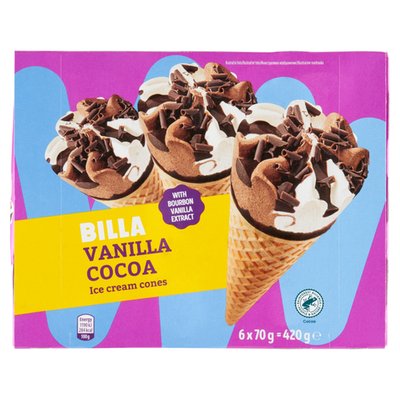 Obrázek BILLA Mražený krém s příchutí bourbon vanilky a kakaový v oplatce 6 x 120ml (720ml)