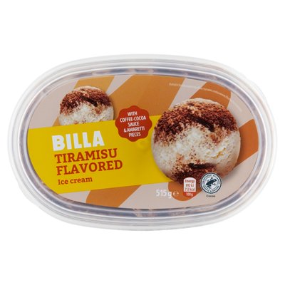 Obrázek BILLA Mražený krém s rostlinným tukem s příchutí tiramisu s kávovo-kakaovou polevou 900ml