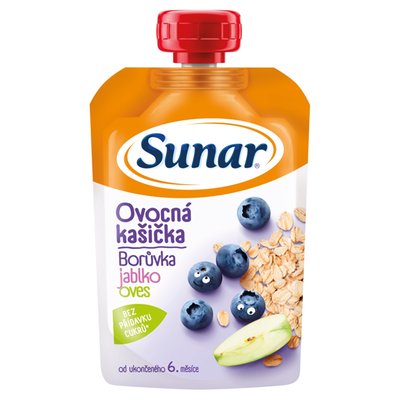 Obrázek Sunar kašička ovocná kapsička borůvka, jablko, ovesné vločky 6m+, 120g 