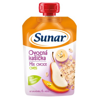 Obrázek Sunar kašička ovocná kapsička mix ovoce, ovesné vločky 6m+, 120g 