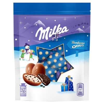 Obrázek Milka Oreo bonbony, mléčná čokoláda s mléčnou náplní a kousky Oreo sušenky 86g