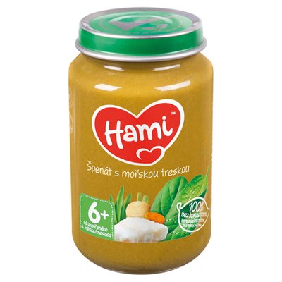 Obrázek Hami masozeleninový příkrm Špenát s mořskou treskou od uk. 6. měsíce 200g