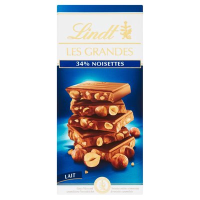 Obrázek Lindt Les Grandes Mléčná čokoláda s celými praženými a karamelizovanými lískovými ořechy 150g