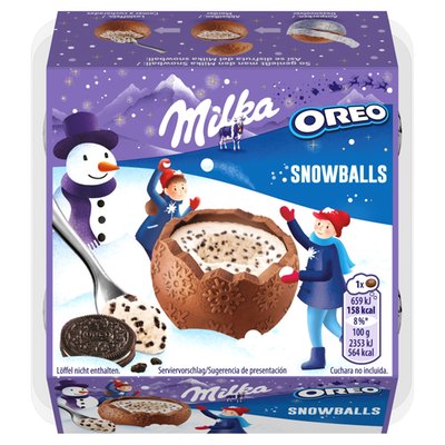 Obrázek Milka Snowballs Oreo, mléčná čokoláda, mléčná náplň a kousky Oreo sušenky 112g