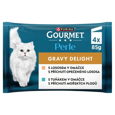 Obrázek Gourmet Perle Gravy Delight kapsičky pro kočky losos, tuňák v omáčce 4 x 85g