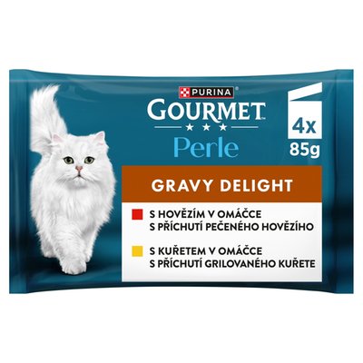 Obrázek Gourmet Perle Gravy Delight kapsičky pro kočky kuře hovězí v omáčce 4 x 85g