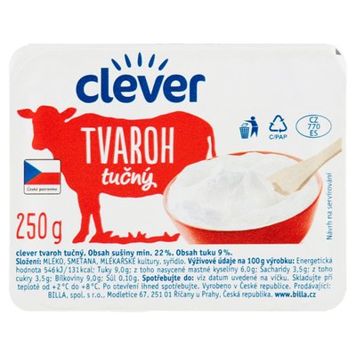 Obrázek clever Tvaroh tučný 250g