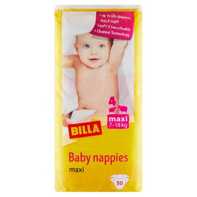 Obrázek BILLA Dětské jednorázové plenky 4 maxi 7-18 kg 50 ks