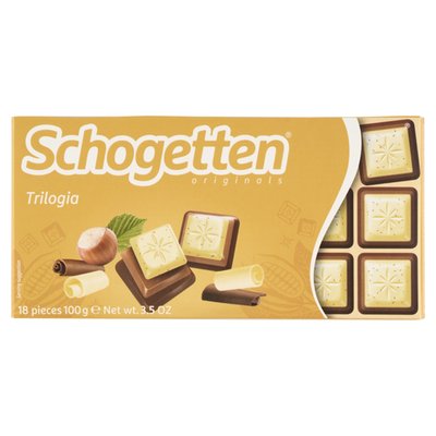 Obrázek Schogetten Bílá čokoláda s lískooříškovým krokantem na čokoládě gianduja a mléčné čokoládě 100g
