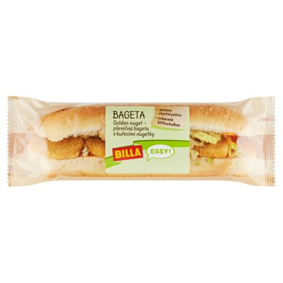 Obrázek BILLA EASY Golden Nuget pšeničná bageta s kuřecími nugetky 180g