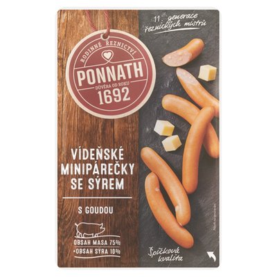 Obrázek Ponnath Vídeňské minipárečky se sýrem 200g