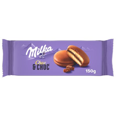 Obrázek Milka Choc&Choc jemné pečivo plněné kakaovou náplní s kousky mléčné čokolády z alpského mléka 150 g