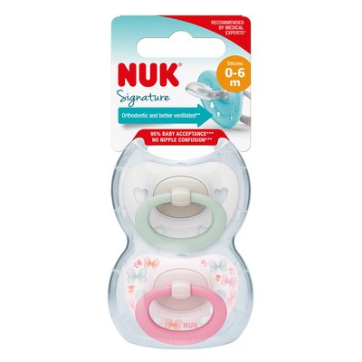 Obrázek NUK Silikonový dudlík Signature 0-6m. 2 ks BOX