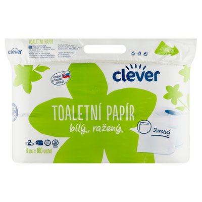 Obrázek clever Toaletní papír bílý ražený 2vrstvý 8 rolí