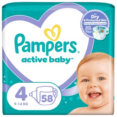 Obrázek Pampers Active Baby, Velikost 4, 58 Plenky, 9kg-14kg