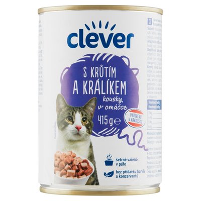 Obrázek clever Kousky v omáčce s krůtím a králíkem pro kočky 415g