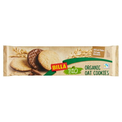 Obrázek BILLA BIO Celozrnné ovesné sušenky s mléčnou čokoládou 200g