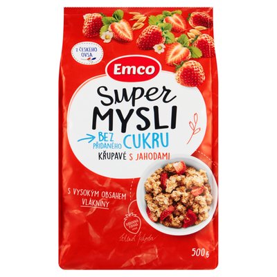 Obrázek Emco Super Mysli Bez přidaného cukru křupavé s jahodami 500g