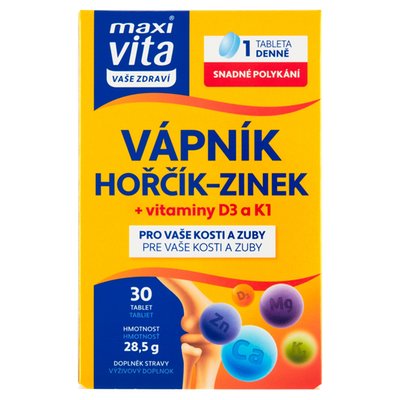 Obrázek Maxi Vita Vaše zdraví Vápník hořčík-zinek + vitaminy D3 a K1 30 tablet 28,5g