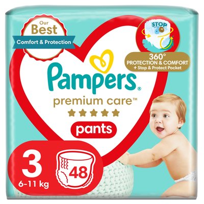 Obrázek Plenkové Kalhotky Pampers Premium Care Velikost 3, 48, Kusů 6kg-11kg