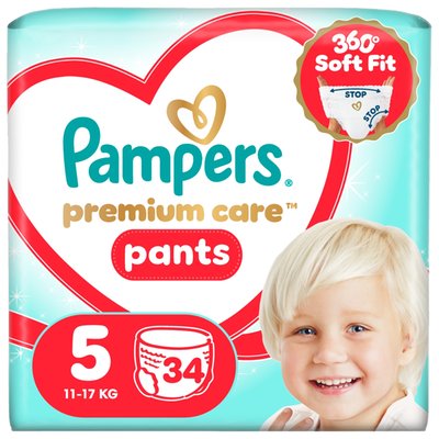 Obrázek Plenkové Kalhotky Pampers Premium Care Pants Velikost 5, 34 ks, 11kg-17kg