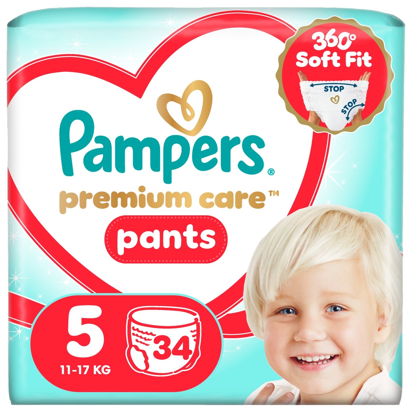Plenkové Kalhotky Pampers Premium Care Pants Velikost 5, 34 ks, 11kg-17kg