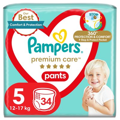 Obrázek Plenkové Kalhotky Pampers Premium Care Velikost 5, 34, Kusů 9kg-17kg