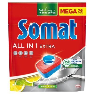 Obrázek Somat All in 1 Extra Lemon & Lime tablety do automatické myčky na nádobí 76 x 17,6g (1337,6g)