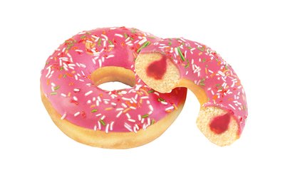 Obrázek Donut s jahodovou náplní a bílou čokoládou 70g