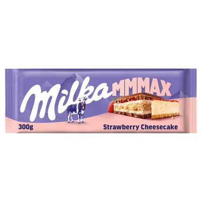 Obrázek Milka čokoláda Mmmax Strawberry Cheesecake mléčná, příchuť jahodový cheesecake 300g