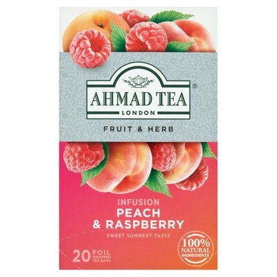 Obrázek Ahmad Tea Malina & broskev ovocný a bylinný čaj 20 x 1,8g