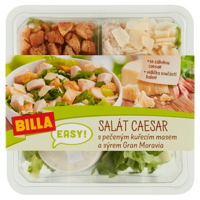 Obrázek BILLA EASY Salát Caesar s pečeným kuřecím masem a sýrem Gran Moravia 210g