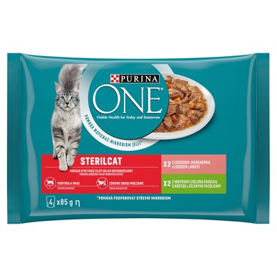 Obrázek Purina ONE Sterilised kapsičky pro kočky krůta, losos ve šťávě 4 x 85g
