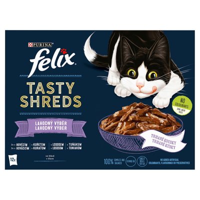 Obrázek FELIX® Tasty Shreds výběr mix ve šťávě 12 x 80g
