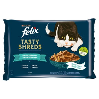 Obrázek Felix Tasty Shreds kapsičky pro kočky losos, tuňák ve šťávě 4 x 80g