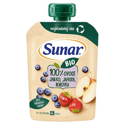 Obrázek Sunar BIO ovocná kapsička jablko, jahoda, borůvka 4m+, 100g