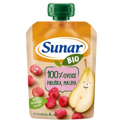Obrázek Sunar BIO ovocná kapsička hruška, malina 4m+, 100g
