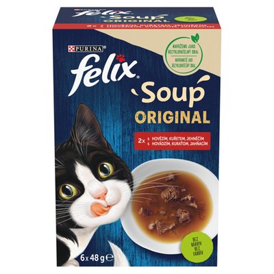 Obrázek Felix Soup polévky pro kočky hovězí, kuře, jehněčí 6 x 48g