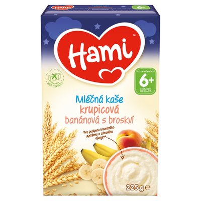Obrázek Hami Mléčná kaše krupicová banánová s broskví na dobrou noc 225g
